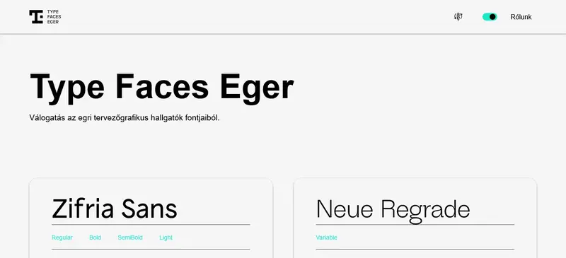 Animated gif.
      Scrolling website with specimens Typefaces Eger, Selection of the fonts of the graphic designer students of Eger